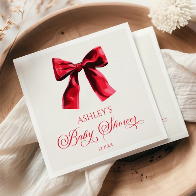 Elegant Red Coquette Bow Baby Shower Napkin (Creator Uploaded)