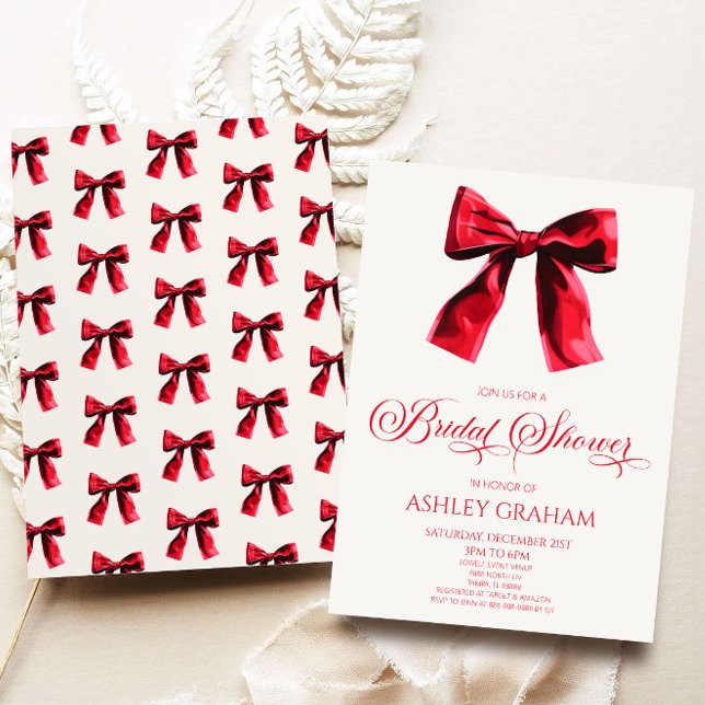 Elegant Red Coquette Bow Bridal Shower Invitation (Creator Uploaded)