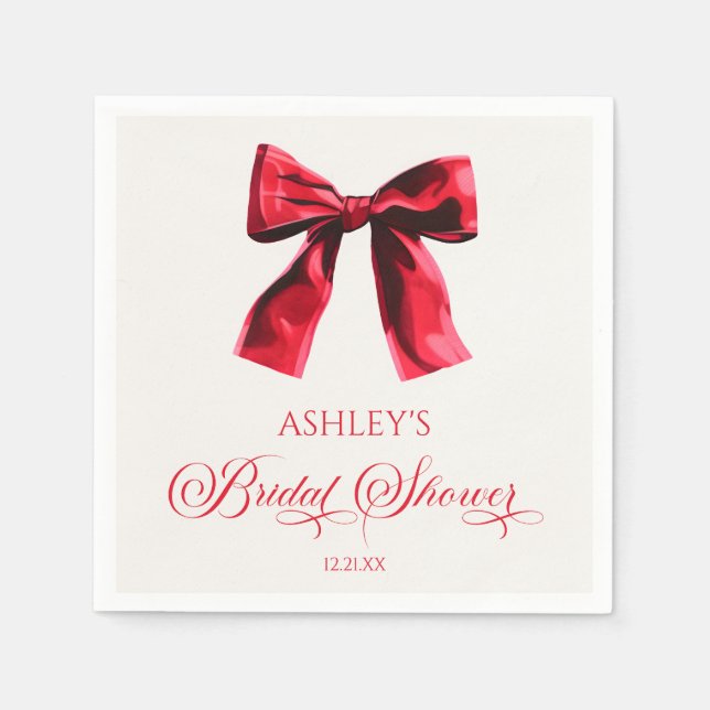 Elegant Red Coquette Bow Bridal Shower Napkin (Front)