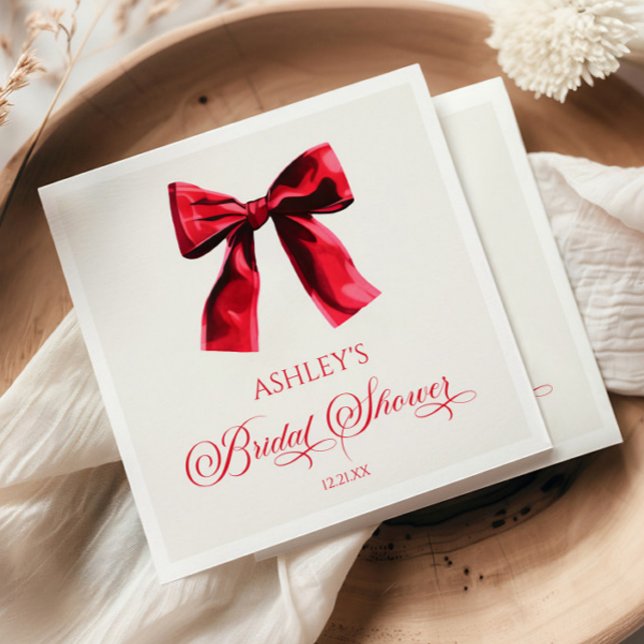 Elegant Red Coquette Bow Bridal Shower Napkin (Creator Uploaded)