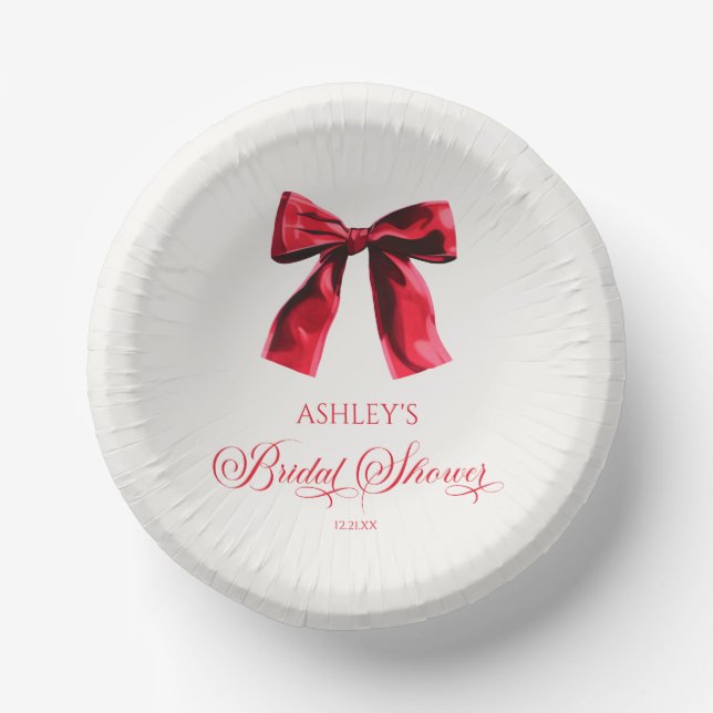 Elegant Red Coquette Bow Bridal Shower Paper Plate (Front)