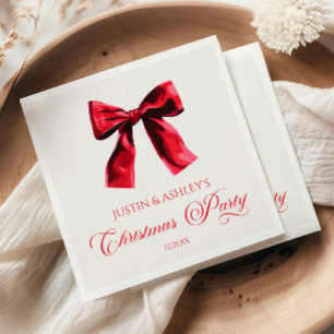 Elegant Red Coquette Bow Christmas Party Napkin