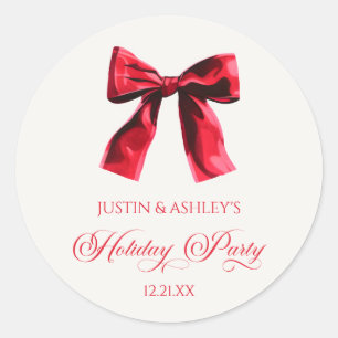 Elegant Red Coquette Bow Holiday Party Classic Round Sticker