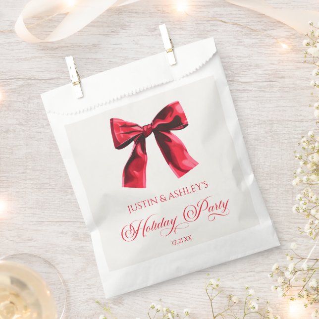 Elegant Red Coquette Bow Holiday Party Favour Bags (Clipped)