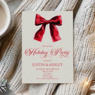 Elegant Red Coquette Bow Holiday Party Invitation