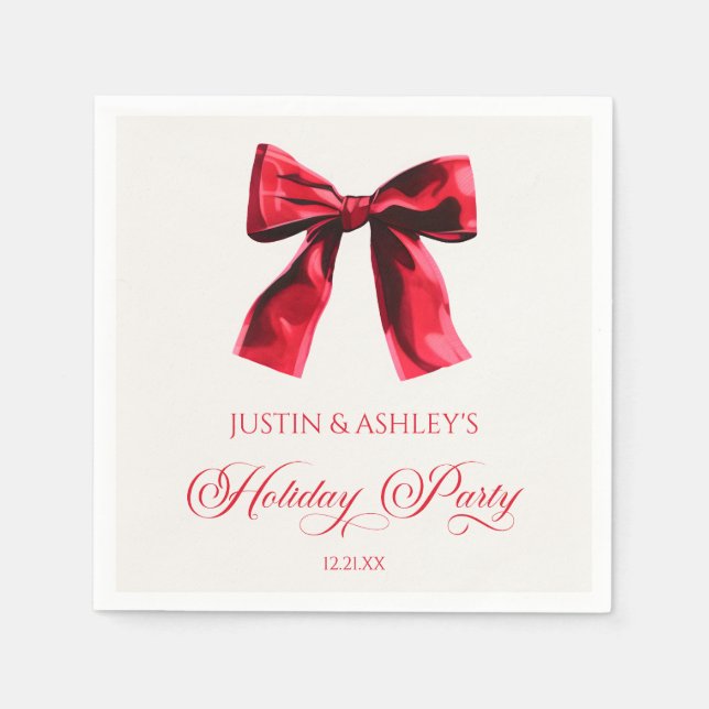 Elegant Red Coquette Bow Holiday Party Napkin (Front)