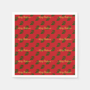 Elegant Red Custom Christmas Holly Paper Napkin