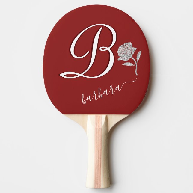 Elegant Red Custom Monogram Name Glitter Rose    P Ping Pong Paddle (Front)