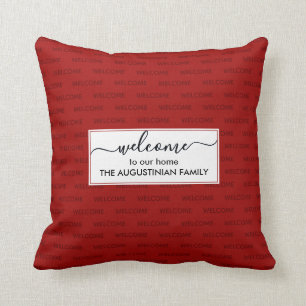 Elegant Red Custom WELCOME TO OUR HOME Cushion