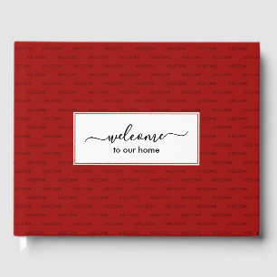 Elegant Red Custom WELCOME TO OUR HOME Guest Book