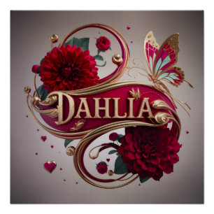 Elegant Red Dahlia Flower Art Poster