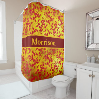 Elegant Red Damask and Gold Texture  Shower Curtain
