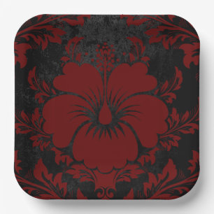 Elegant red damask Christmas custom Paper Plates