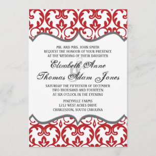 Elegant Red Damask Heart Wedding Invitation