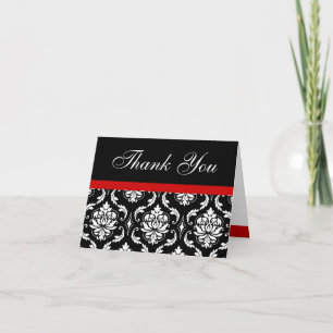Elegant Red Damask Monogram Wedding Thank You Note Card