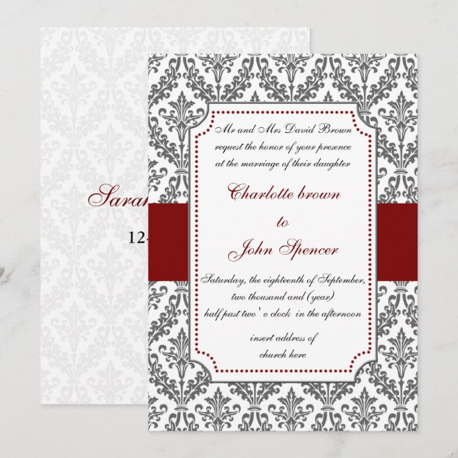 elegant red ,damask wedding invitation (Front/Back)