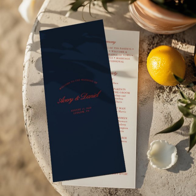 Elegant Red & Dark Black Blue Wedding Ceremony Programme (Elegant Red & Dark Black Blue Wedding Ceremony Program)
