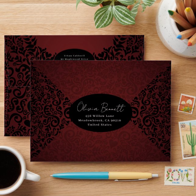 Elegant Red Dark Damask  Envelope (Desk)
