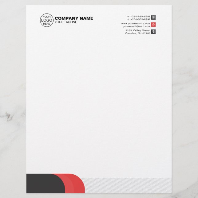 Elegant Red & dark Grey, round forms Custom Letterhead (Front)