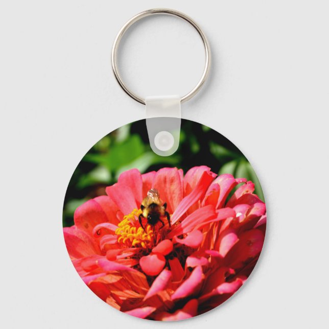 Elegant red deep pink flora cute bumblebee key ring (Front)