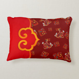 Elegant Red Dragon Chinese New Year Lucky Symbol 福 Decorative Cushion