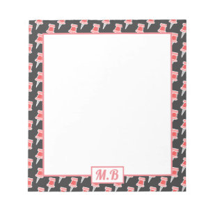Elegant Red Drawing Pin Pattern Monogram Notepad