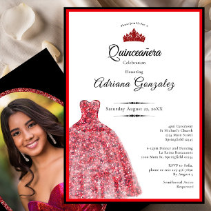 Elegant red dress 15th birthday Quinceanera Invitation