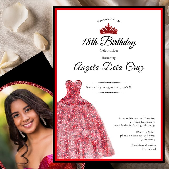 Elegant red dress 18th birthday debut invitation (Creator Uploaded)
