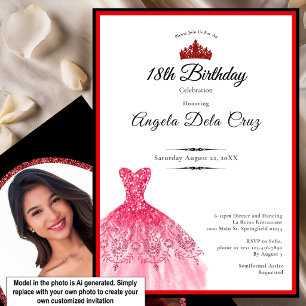 Elegant red dress 18th birthday debut invitation
