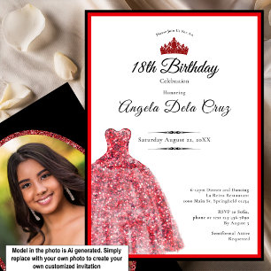 Elegant red dress 18th birthday debut invitation