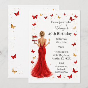 Elegant Red dress 40th Birthday Invitation