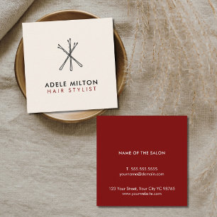 Elegant Red Ecru White Bobby Pins Hair Square Business Card