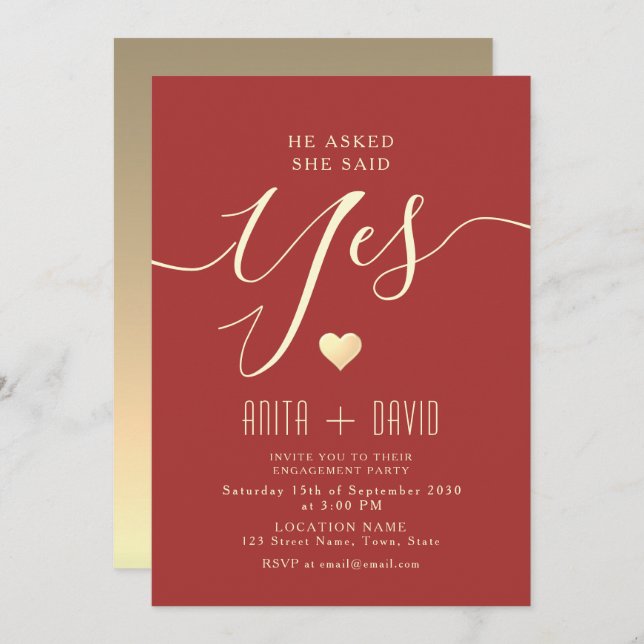Elegant Red Engagement Party  Invitation (Front/Back)