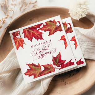 Elegant Red Fall Leaves Autumn Bridal Shower Napkin
