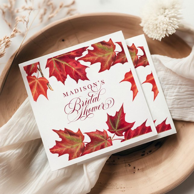 Elegant Red Fall Leaves Autumn Bridal Shower Napkin (Creator Uploaded)