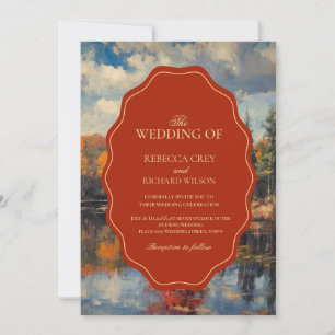Elegant Red Fall Leaves Autumn Wedding Invitation