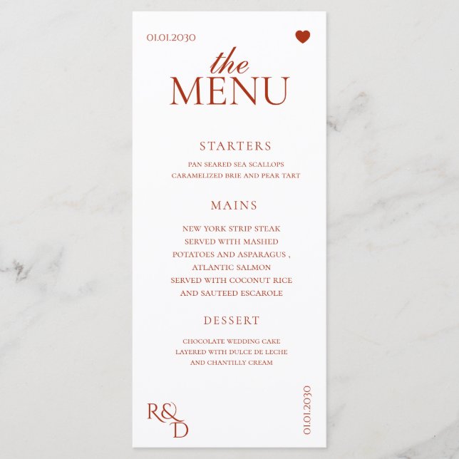 Elegant Red Fall Leaves Autumn Wedding Menu (Front)