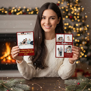 Elegant Red Family Photo Collage Christmas Holiday Card