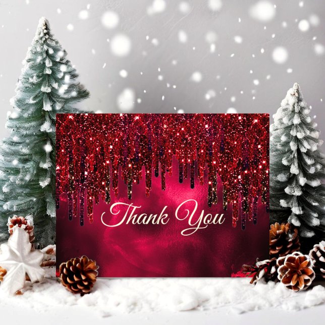 Elegant red faux glitter drips thank you card (Creator Uploaded)