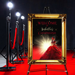 Elegant Red Faux Glitter Quinceañera   Birthday Foil Prints