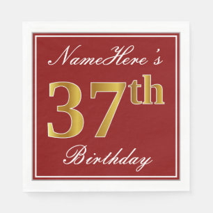 Elegant Red, Faux Gold 37th Birthday + Custom Name Napkin