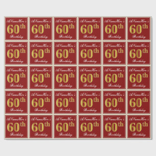 Elegant, Red, Faux Gold 60th Birthday; Custom Name Wrapping Paper