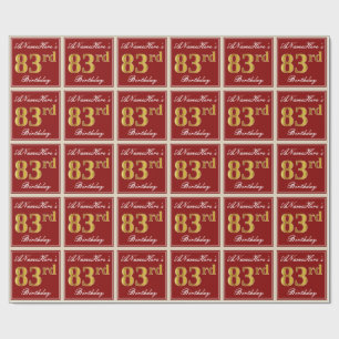 Elegant, Red, Faux Gold 83rd Birthday; Custom Name Wrapping Paper