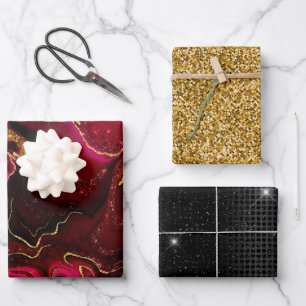 Elegant red faux gold glitter marble art wrapping paper sheet