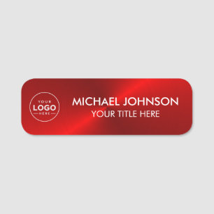 Elegant Red Faux Metallic Business Logo Name Tag