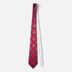 Elegant Red - Faux Silver Embossed Damask Tie