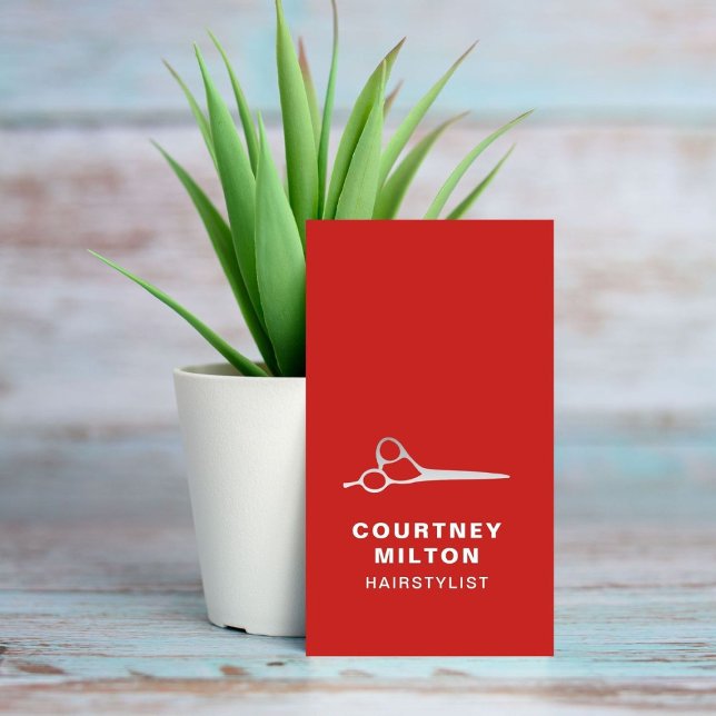 Elegant Red Faux Silver Scissor Hair Stylist Business Card (Creator Uploaded)