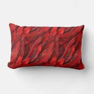 Elegant red feathers lumbar cushion