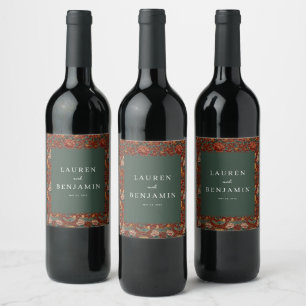 Elegant Red Floral Avian Motive Wine Label