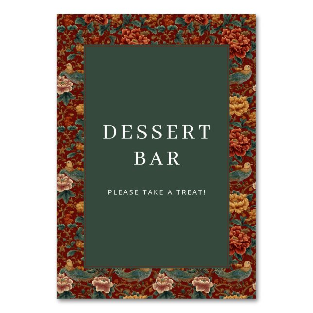 Elegant Red Floral Border Design Table Number (Front)